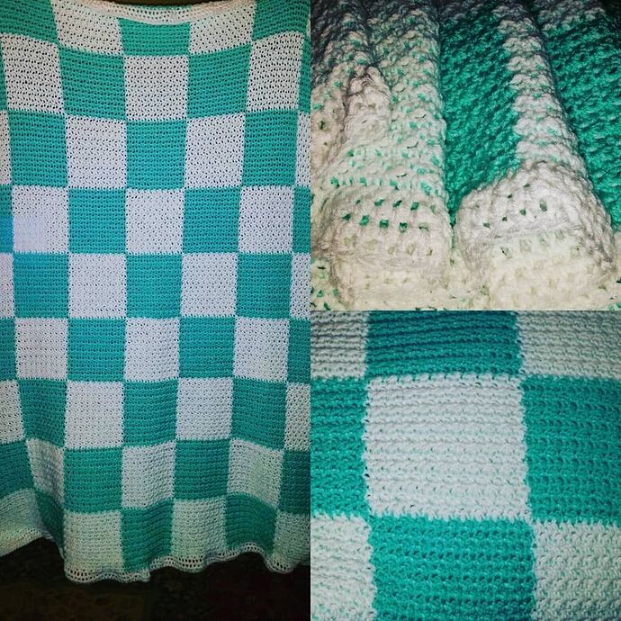 teal and white griddlestitch