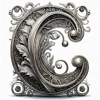 Firefly Ornate metallic letter C on white 78086